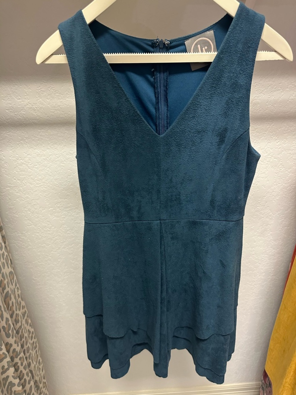 V-Neck Faux Suede Dress in Dusty Teal